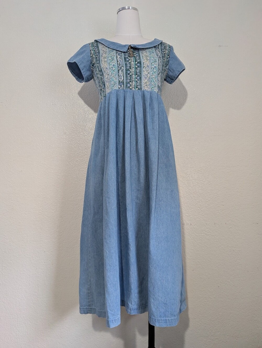 karin stevens Light Blue Midi Dress with Embroidered Yoke